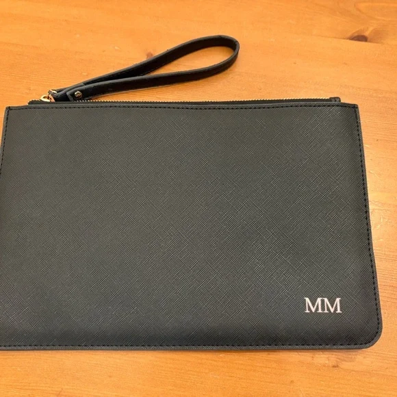 Black Leather Wristlet Clutch - Picture 1 of 4